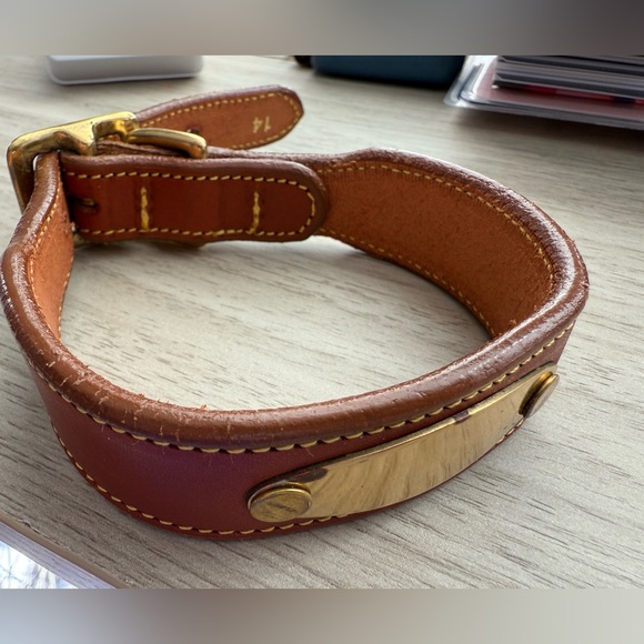 Other - Brown Genuine Leather Collar with Brass Plate 14”